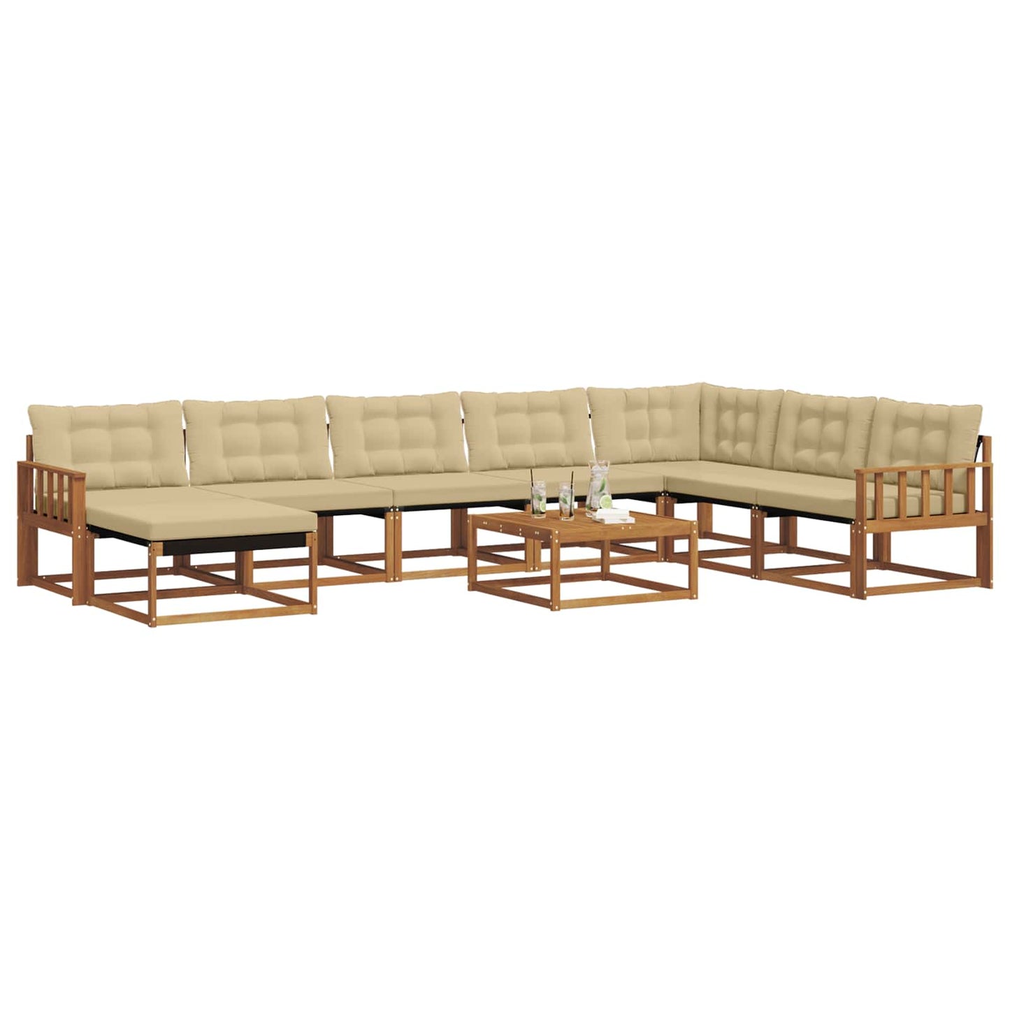 Set di divani da esterno con cuscino 9 pcs Naturale e Beige | homemem39