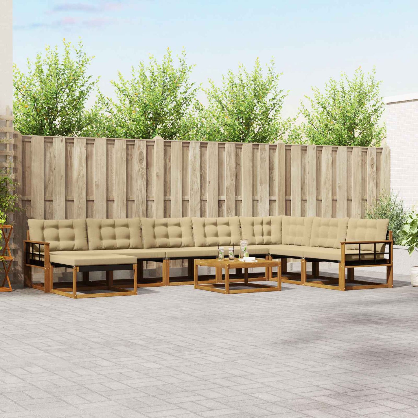 Set di divani da esterno con cuscino 9 pcs Naturale e Beige