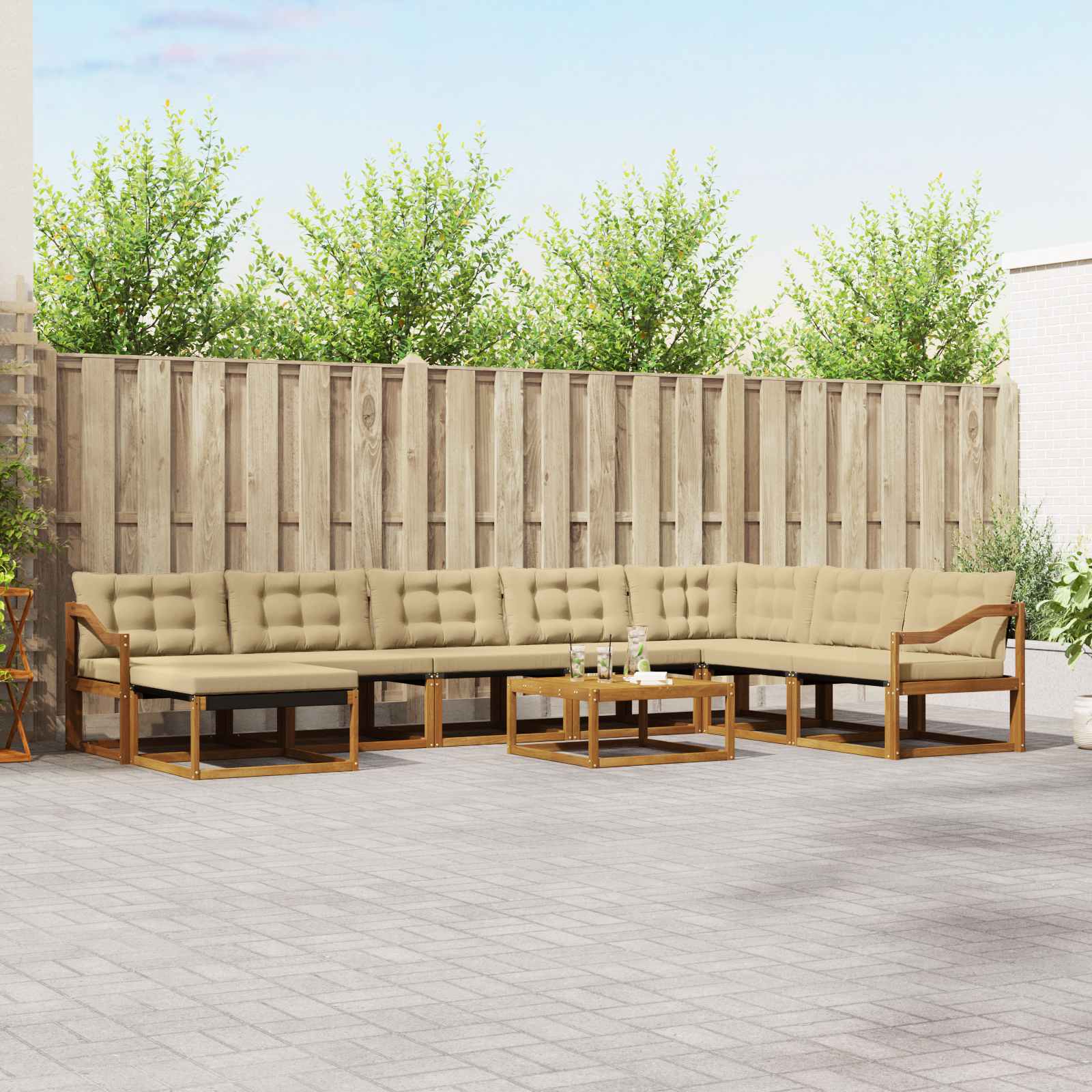 Set di divani da esterno con cuscino 9 pcs Naturale e Beige | homemem39