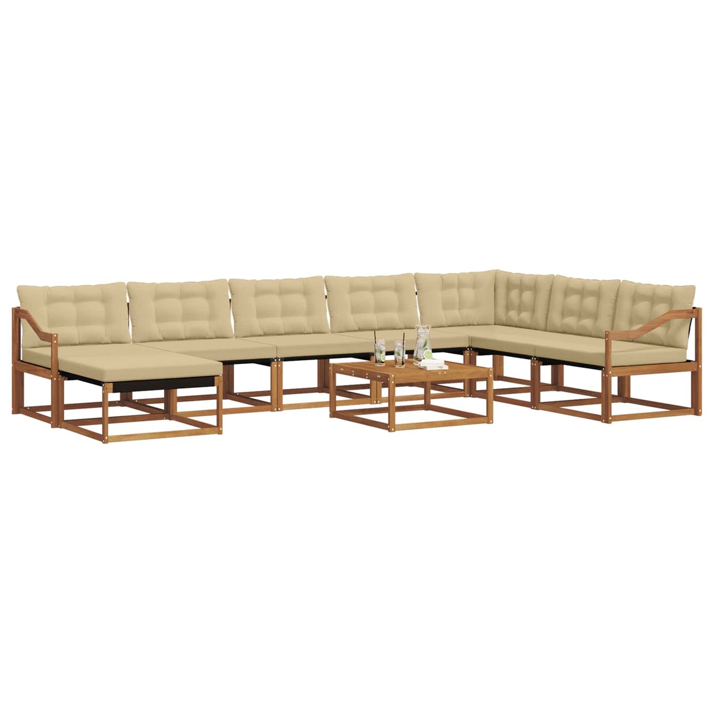 Set di divani da esterno con cuscino 9 pcs Naturale e Beige | homemem39