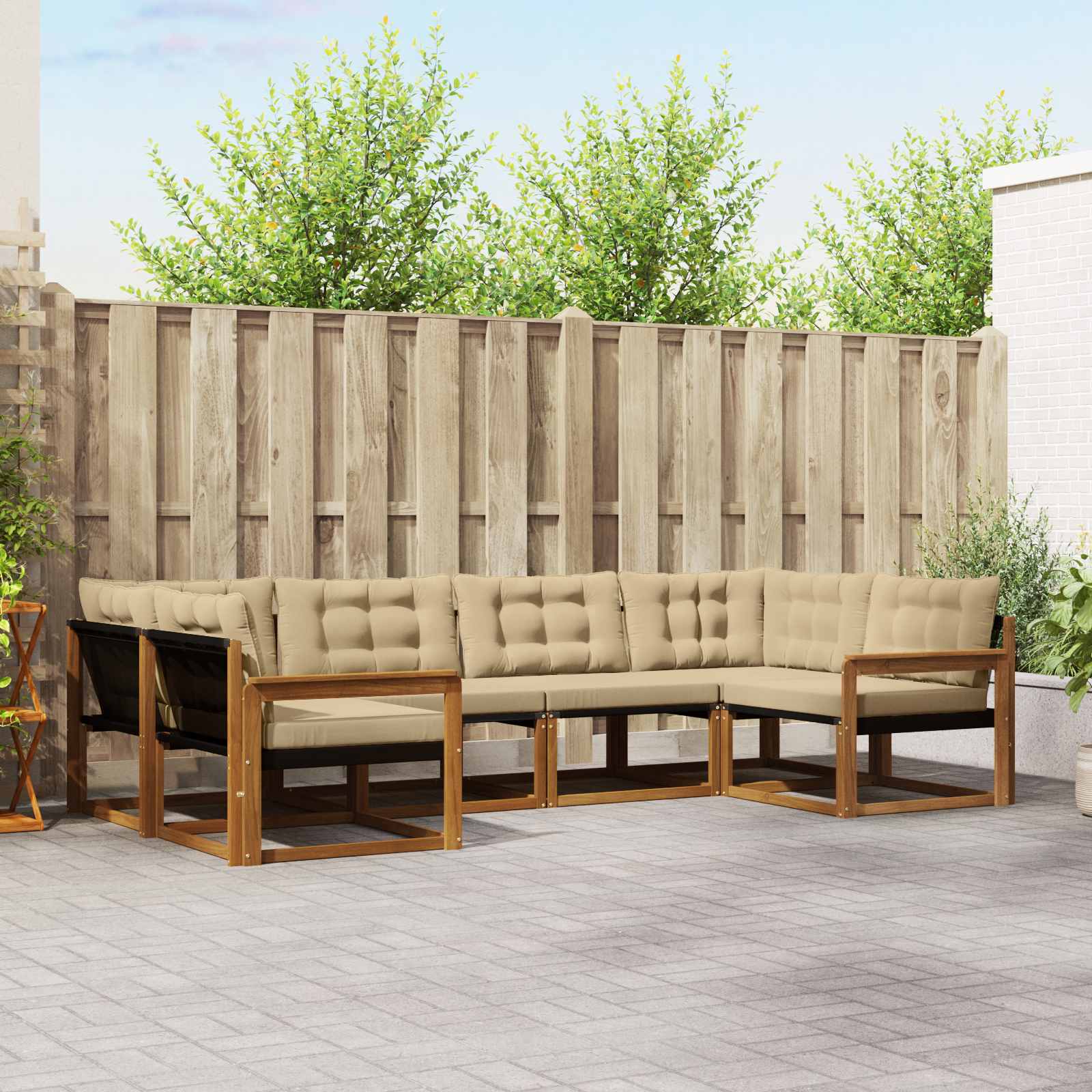 Set di divani da esterno con cuscino 6 pcs Naturale e Beige | homemem39