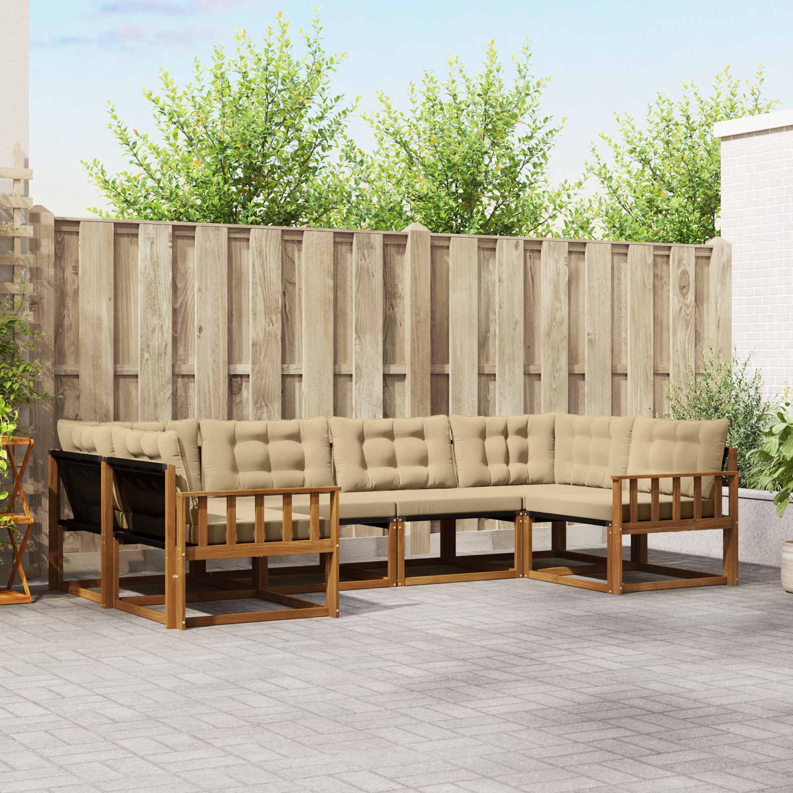 Set di divani da esterno con cuscino 6 pcs Naturale e Beige | homemem39