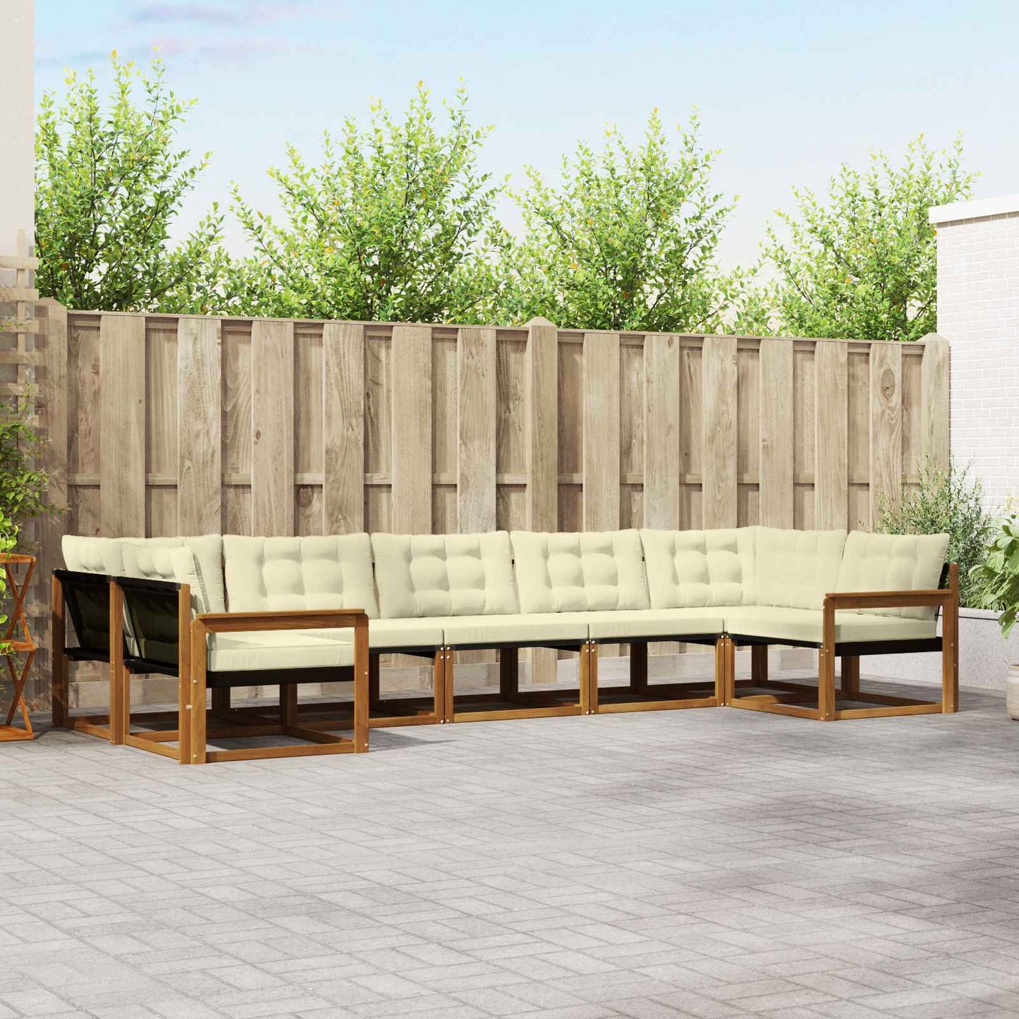 Set di divani da esterno con cuscino 7 pcs Naturale e Crema | homemem39