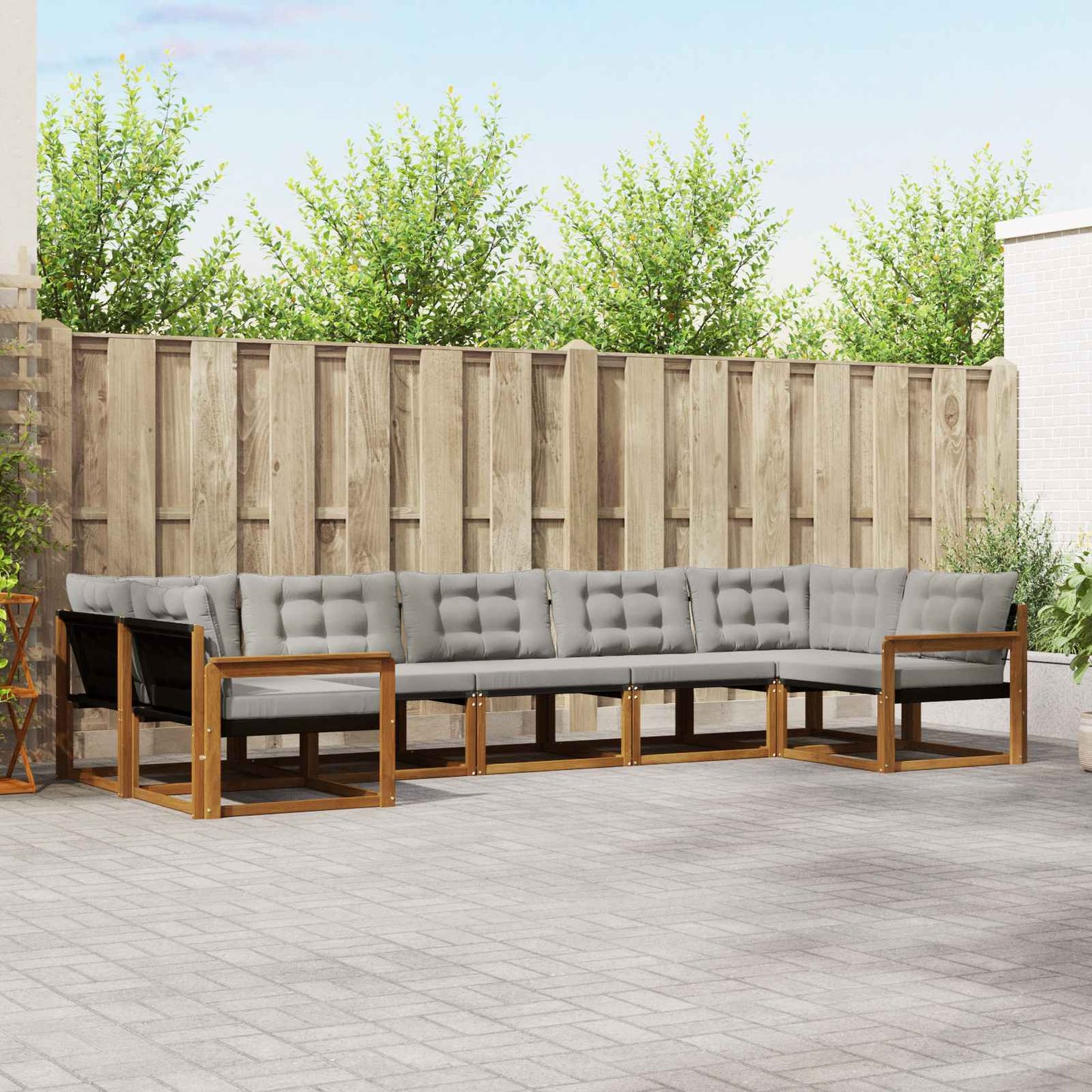 Set di divani da esterno 7 pcs Grigio Naturale e Chiaro
