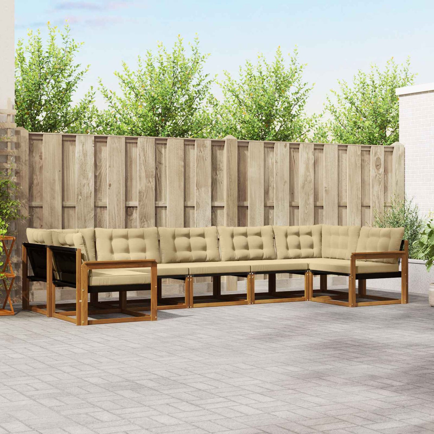 Set di divani da esterno con cuscino 7 pcs Naturale e Beige