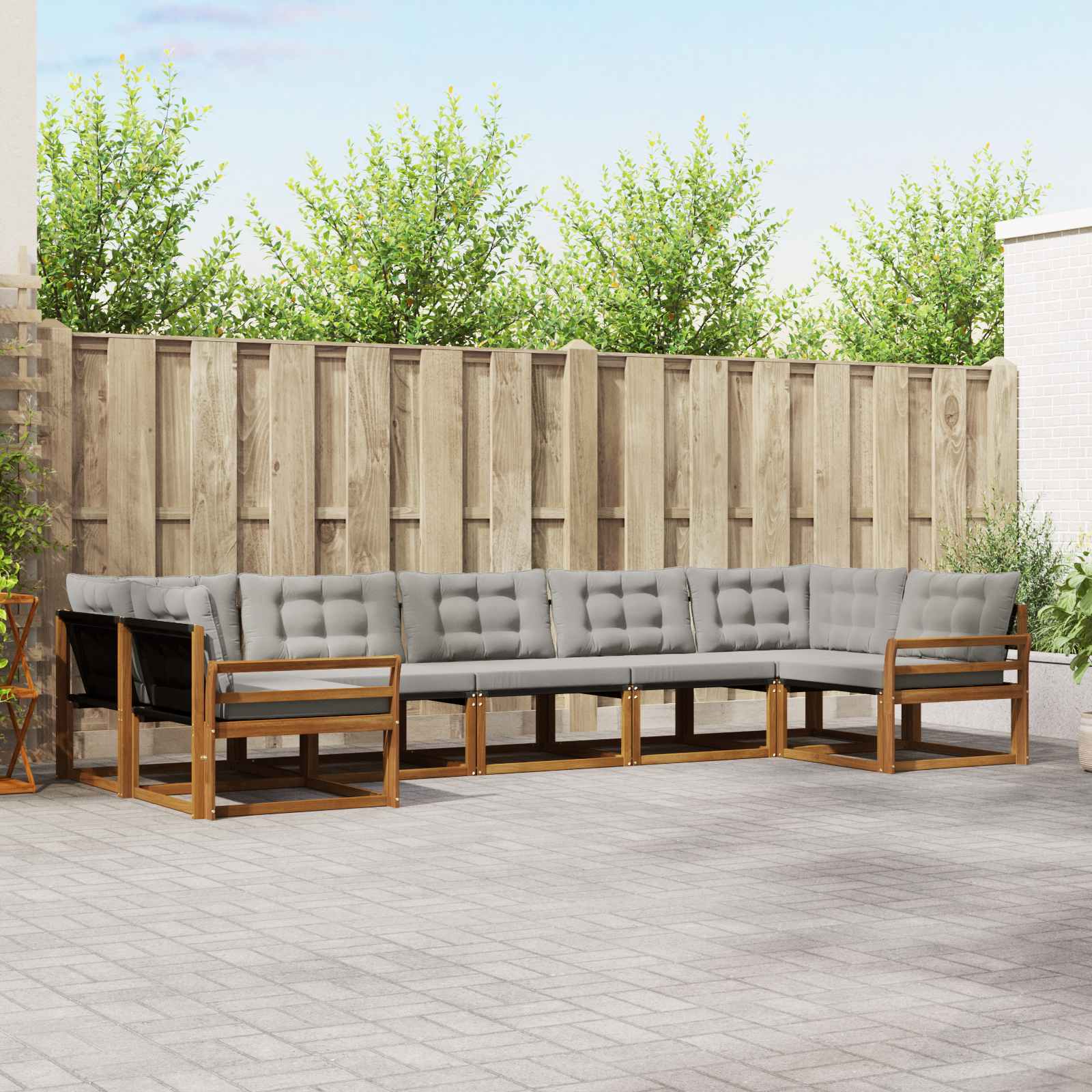 Set di divani da esterno 7 pcs Grigio Naturale e Chiaro | homemem39