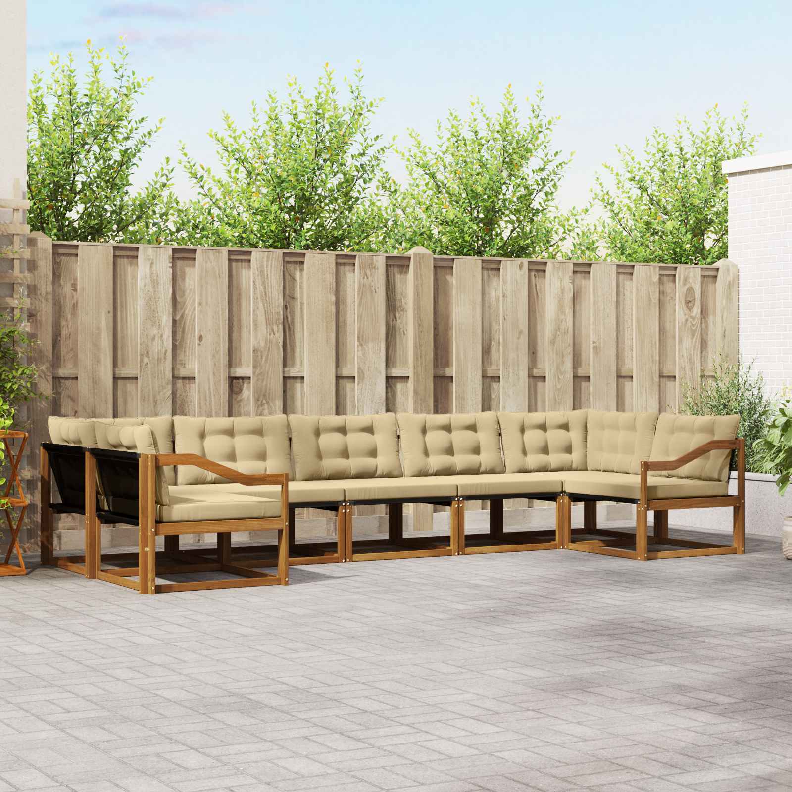 Set di divani da esterno con cuscino 7 pcs Naturale e Beige | homemem39