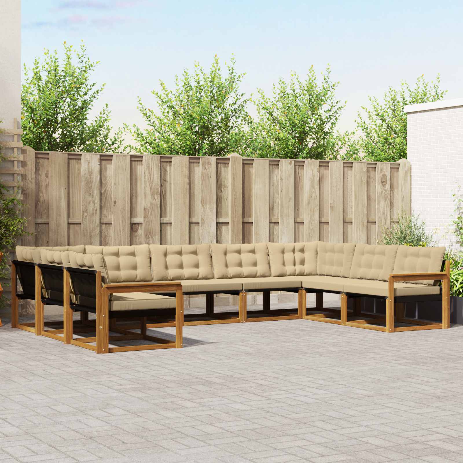 Set di divani da esterno con cuscino 9 pcs Naturale e Beige | homemem39