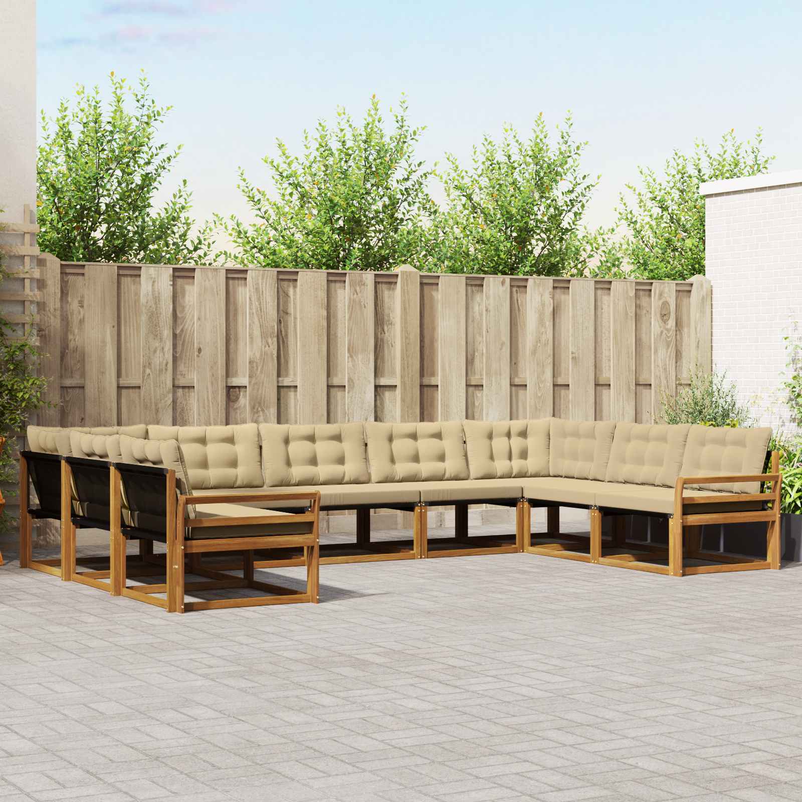 Set di divani da esterno con cuscino 9 pcs Naturale e Beige | homemem39