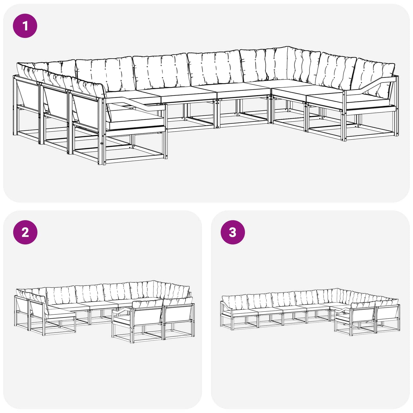 Set di divani da esterno 9 pcs Grigio Naturale e Chiaro