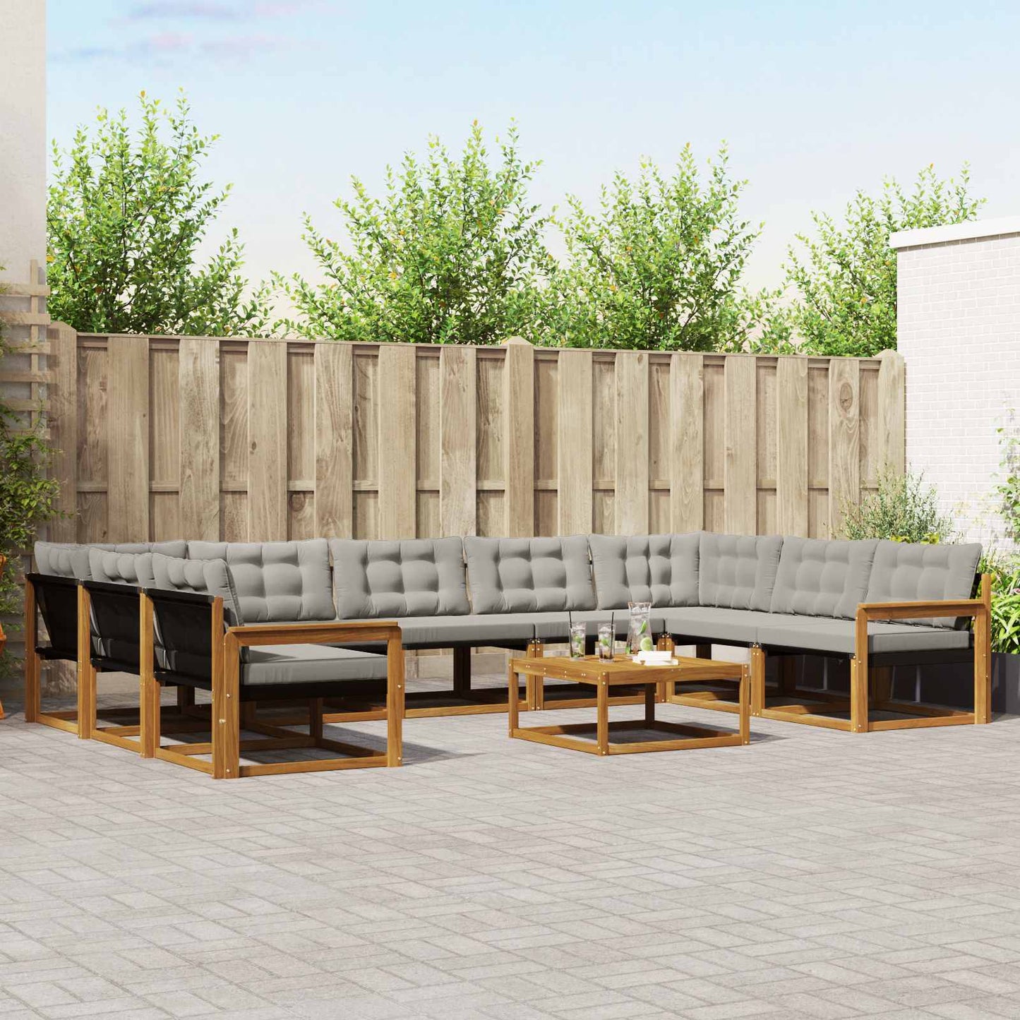 Set di divani da esterno 10 pcs Grigio Naturale e Chiaro