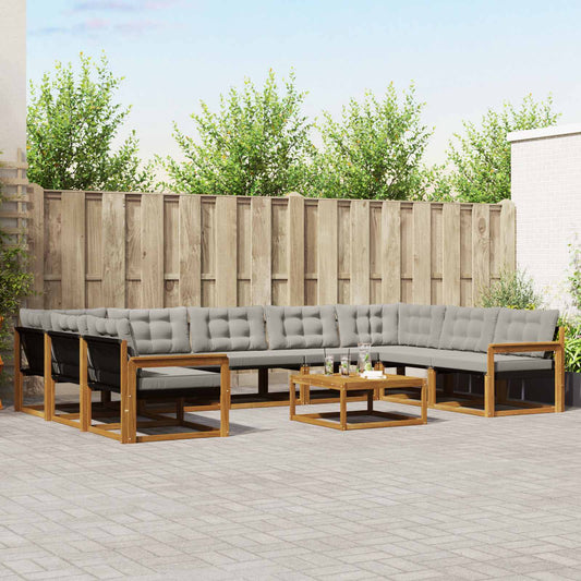 Set di divani da esterno 10 pcs Grigio Naturale e Chiaro