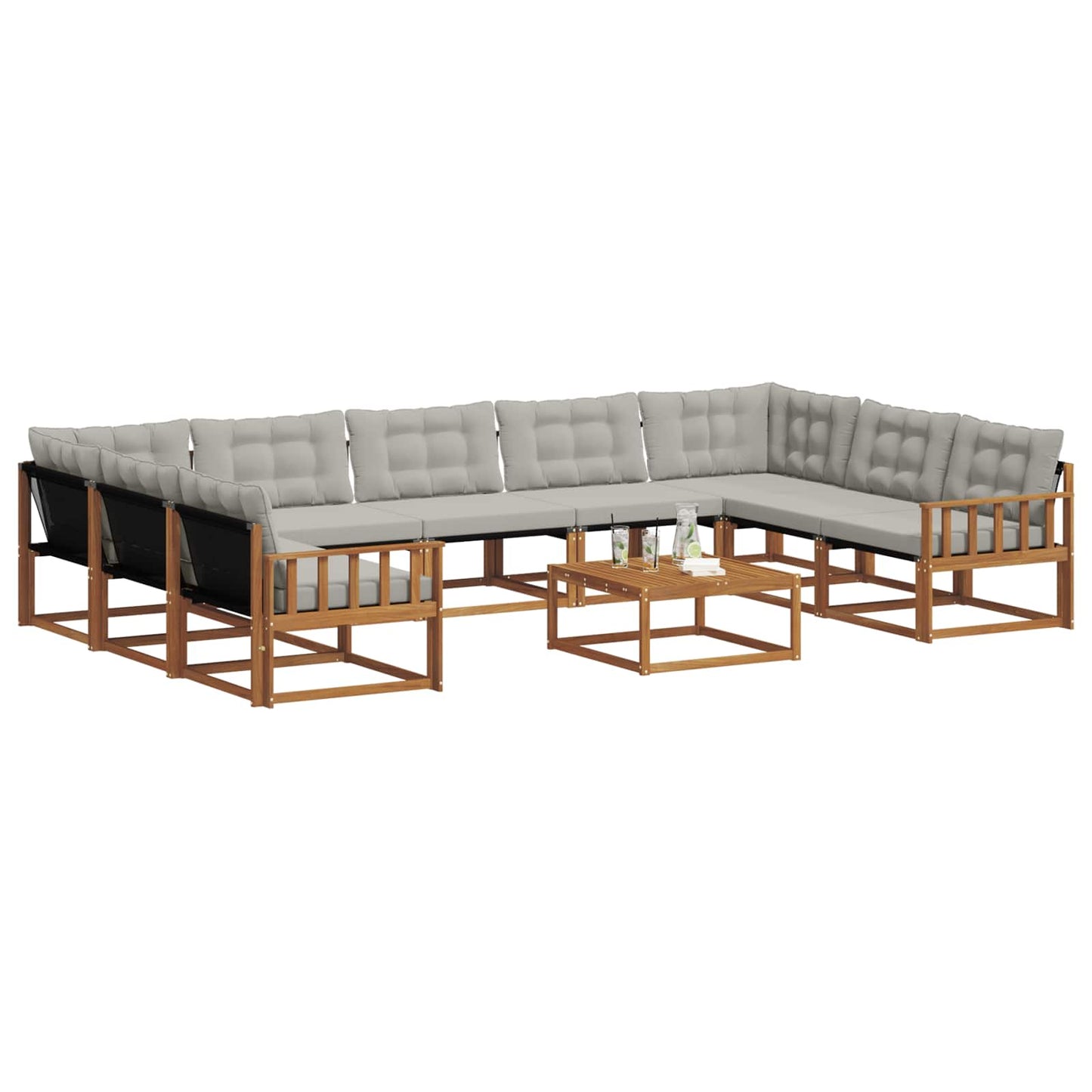 Set di divani da esterno 10 pcs Grigio Naturale e Chiaro