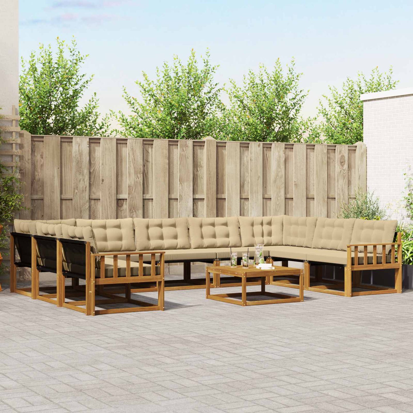 Set di divani da esterno con cuscino 10 pcs Naturale e Beige | homemem39