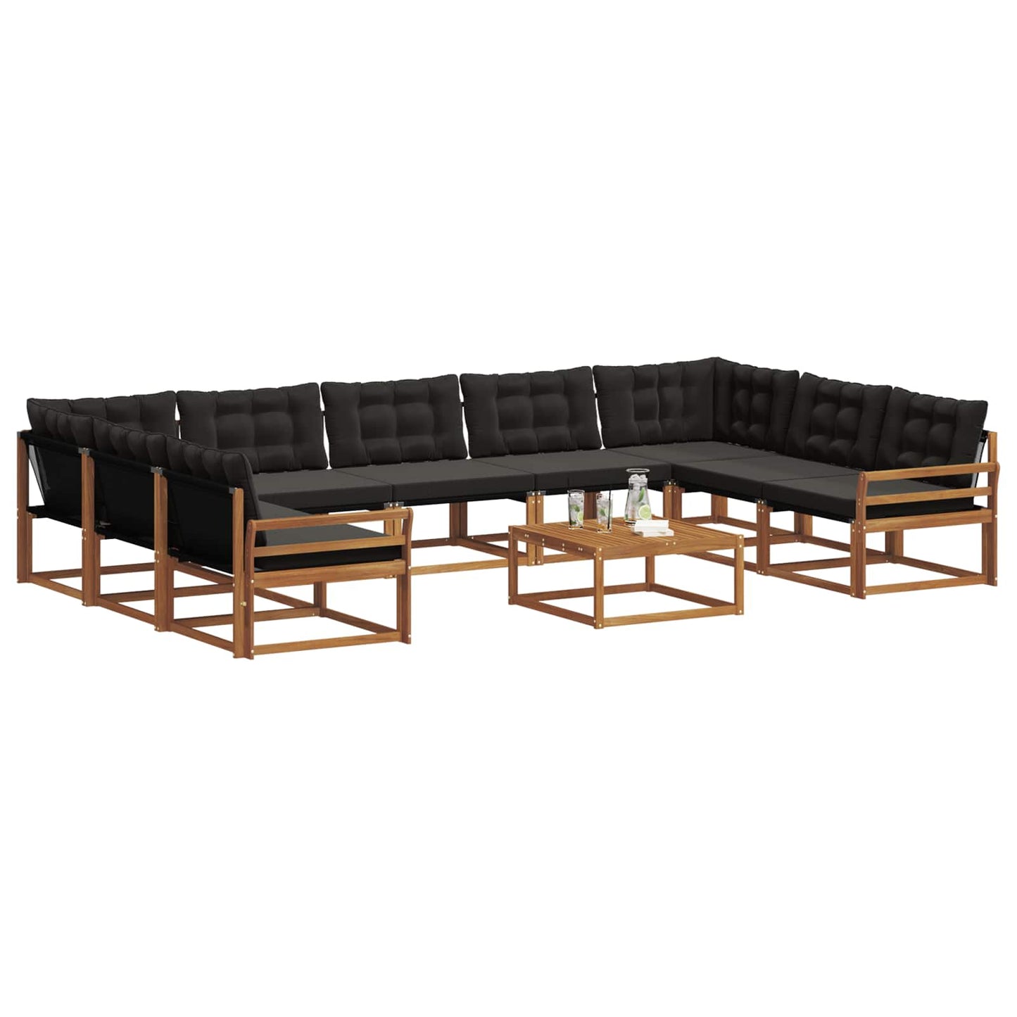 Set di divani da esterno con cuscino 10 pcs Naturale e Nero | homemem39