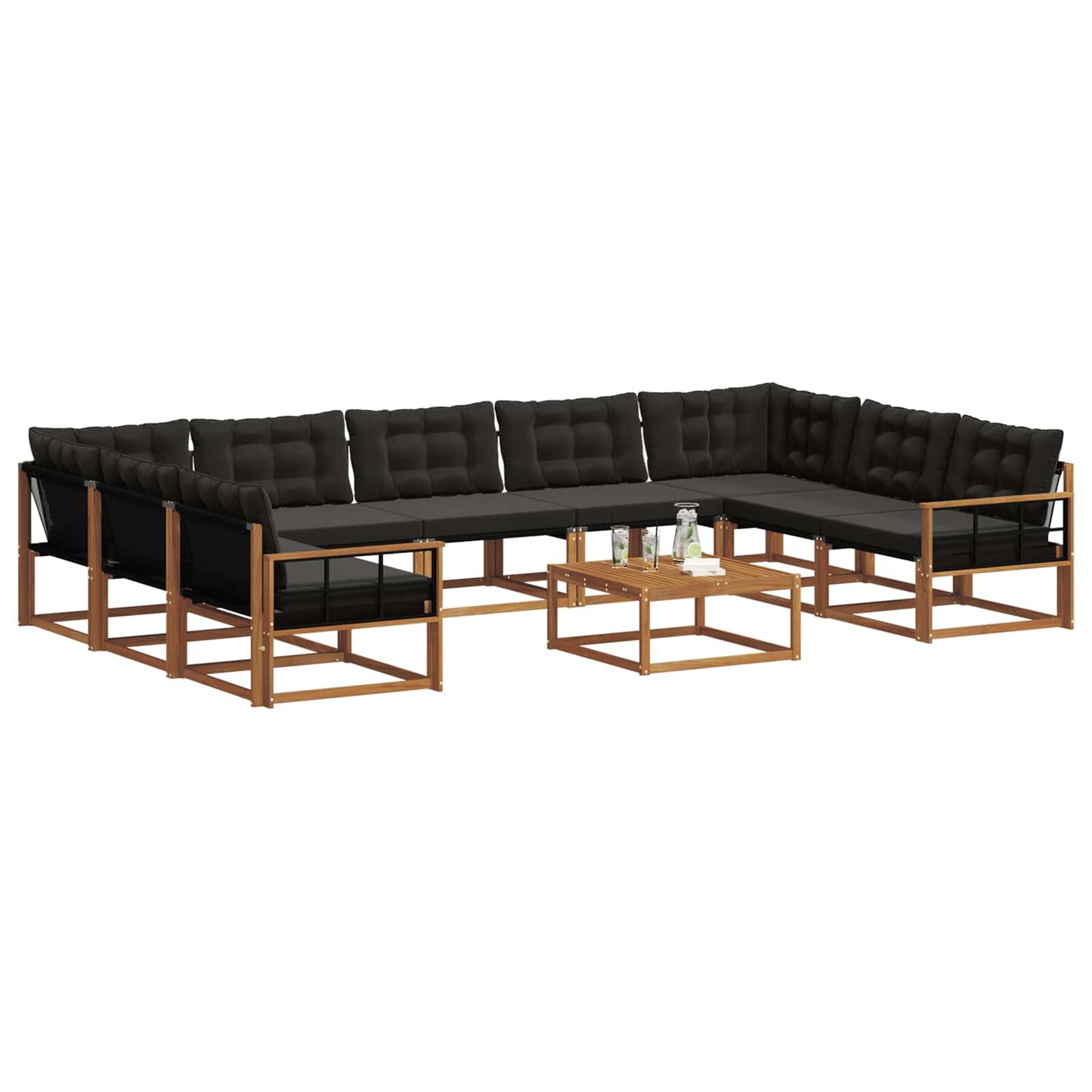 Set di divani da esterno con cuscino 10 pcs Naturale e Nero | homemem39