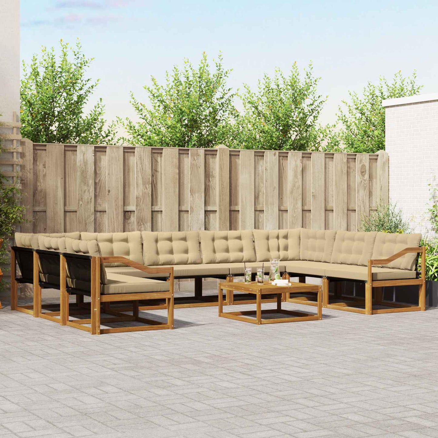 Set di divani da esterno con cuscino 10 pcs Naturale e Beige | homemem39