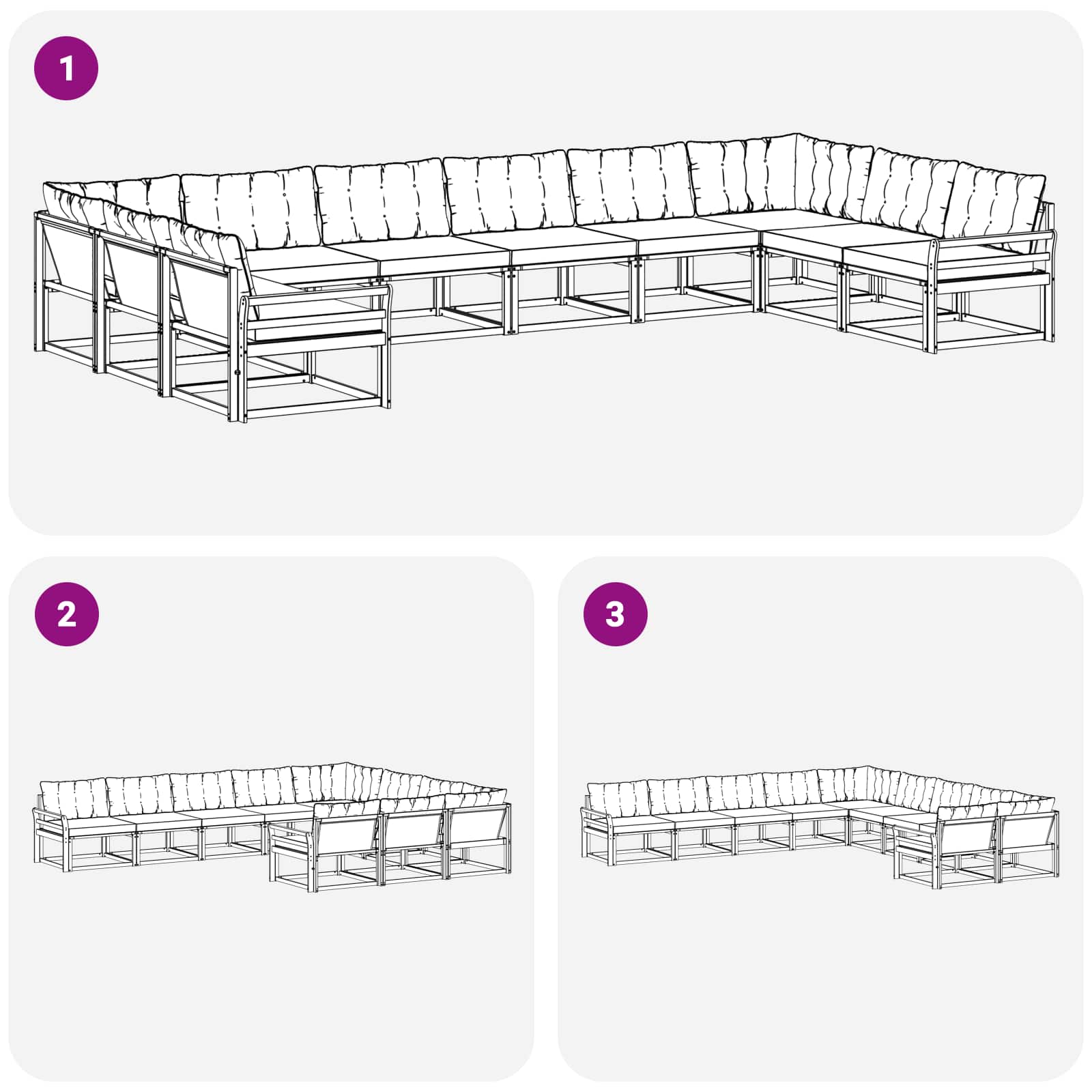 Set di divani da esterno con cuscino 10 pcs Naturale e Nero | homemem39