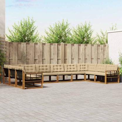 Set di divani da esterno con cuscino 10 pcs Naturale e Beige