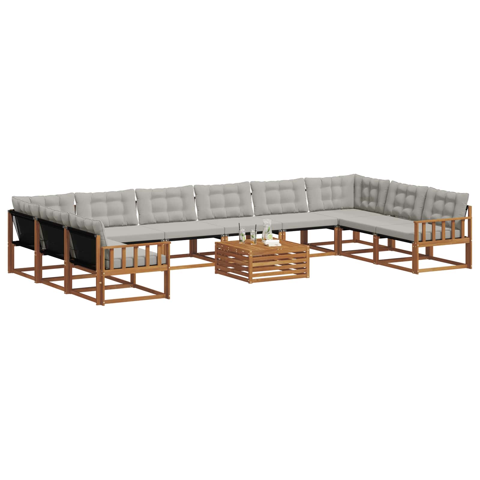 Set di divani da esterno 11 pcs Grigio Naturale e Chiaro | homemem39