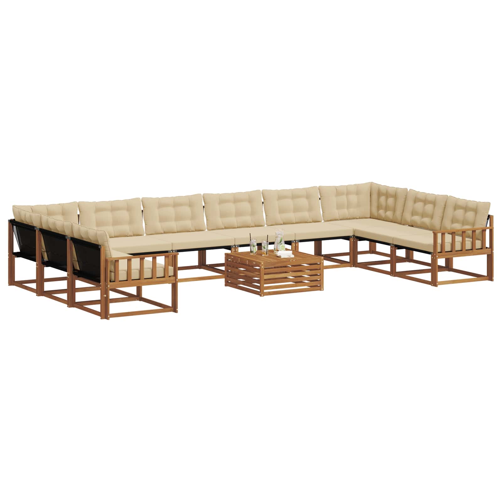 Set di divani da esterno con cuscino 11 pcs Naturale e Beige | homemem39