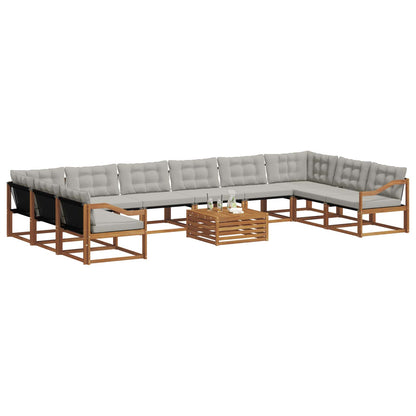 Set di divani da esterno 11 pcs Grigio Naturale e Chiaro