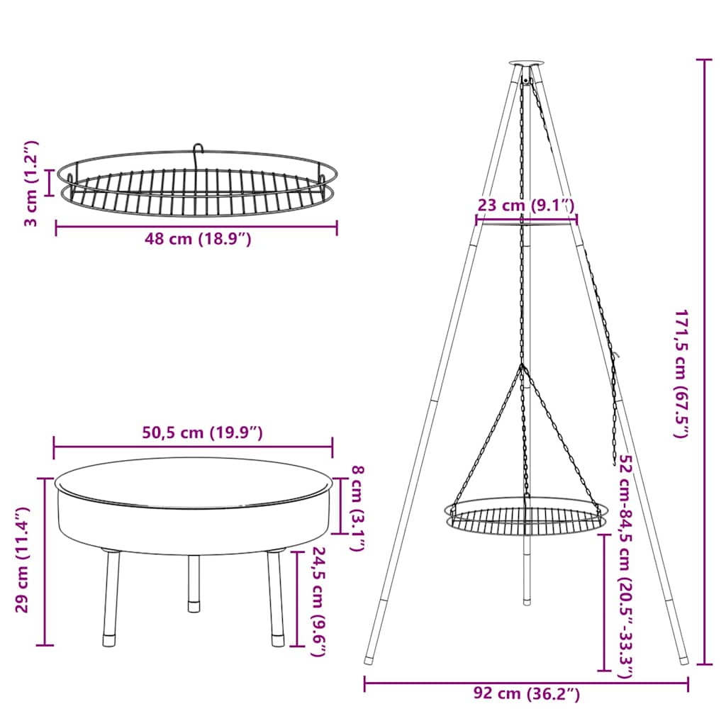 Treppiede da Campeggio 3 pcs Nero Acciaio | homemem39