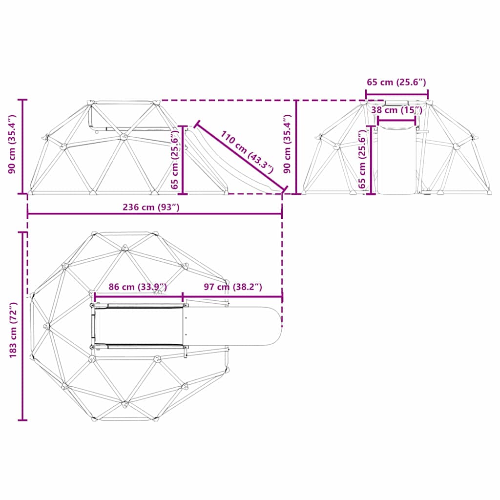 Dome per arrampicata per bambini Blu 6FT con Scivolo Acciaio | homemem39