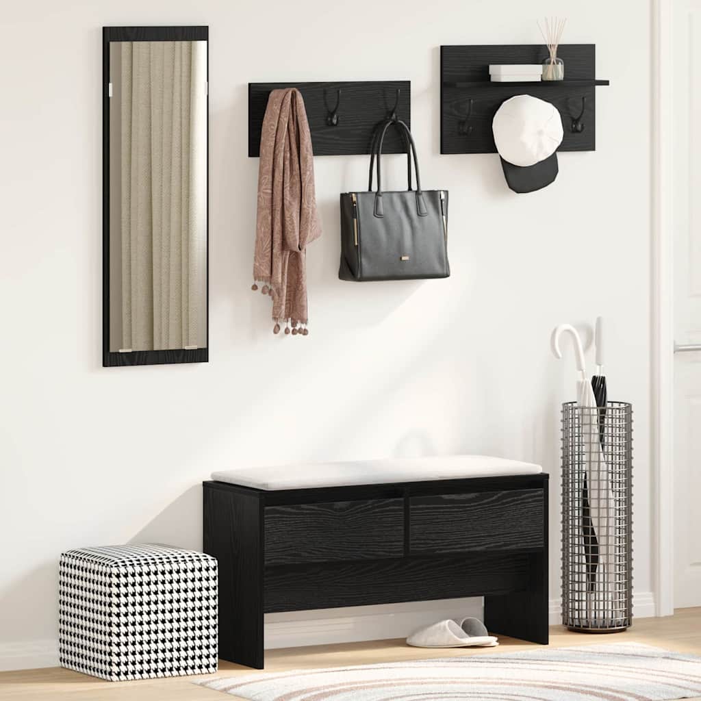 Set mobili da ingresso 4 pcs Rovere Nero Legno multistrato | homemem39