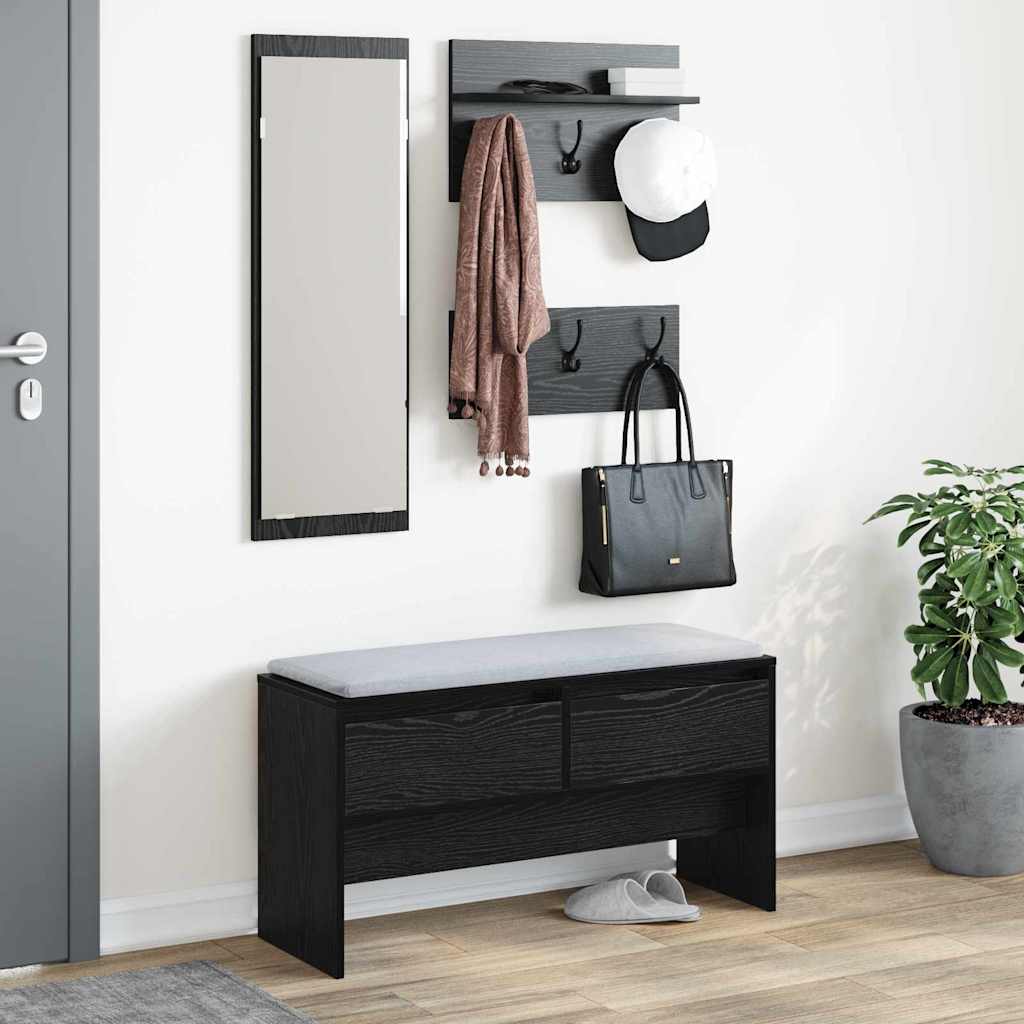 Set mobili da ingresso 4 pcs Rovere Nero Legno multistrato | homemem39