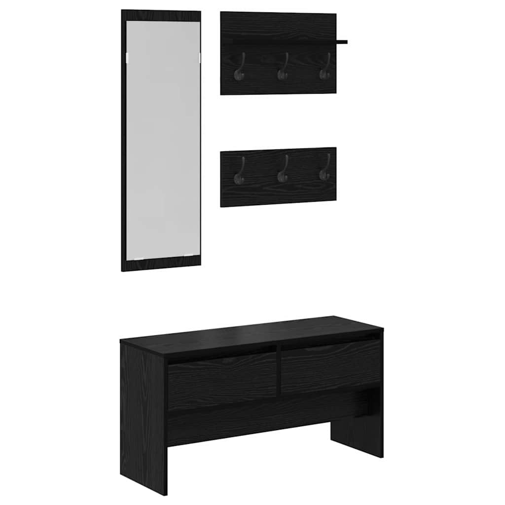 Set mobili da ingresso 4 pcs Rovere Nero Legno multistrato | homemem39