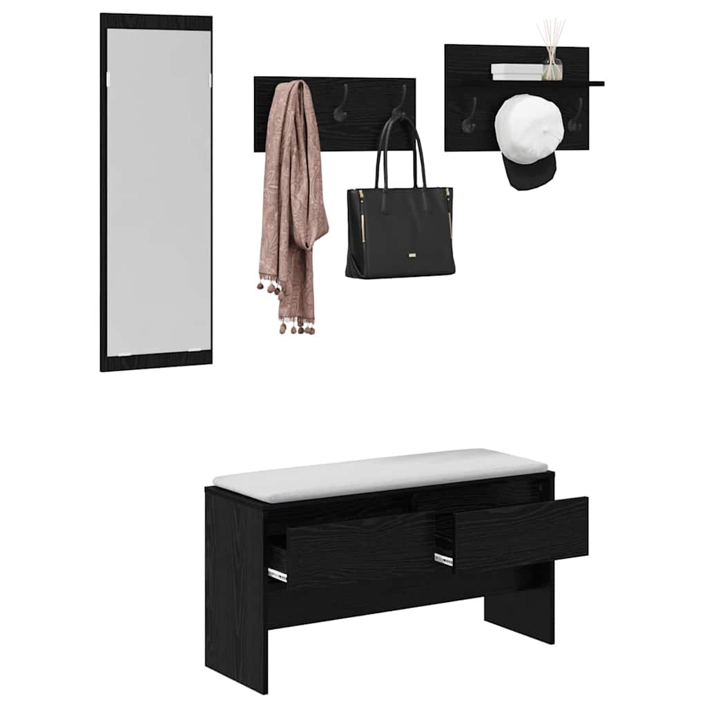 Set mobili da ingresso 4 pcs Rovere Nero Legno multistrato | homemem39