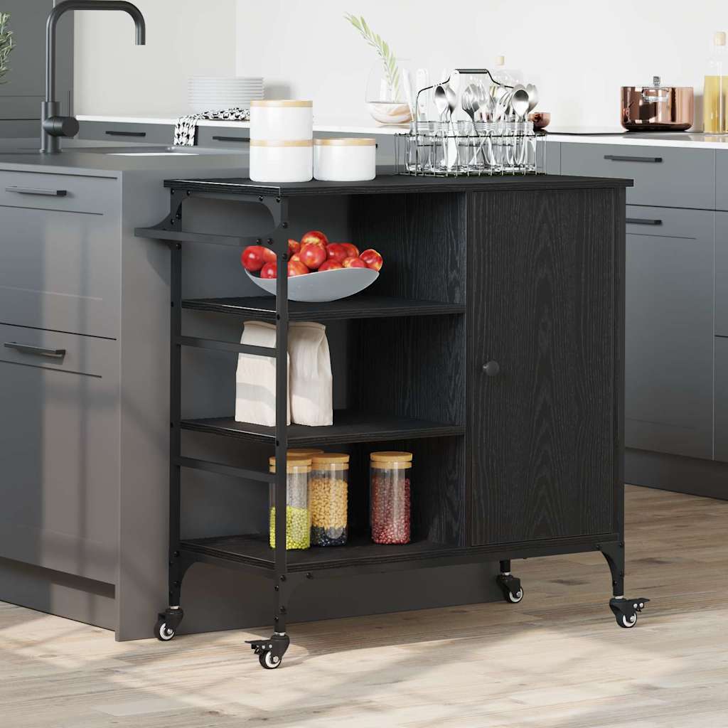 Carrello da Cucina Rovere nero 87.5 x 38.5 x 84.5 cm