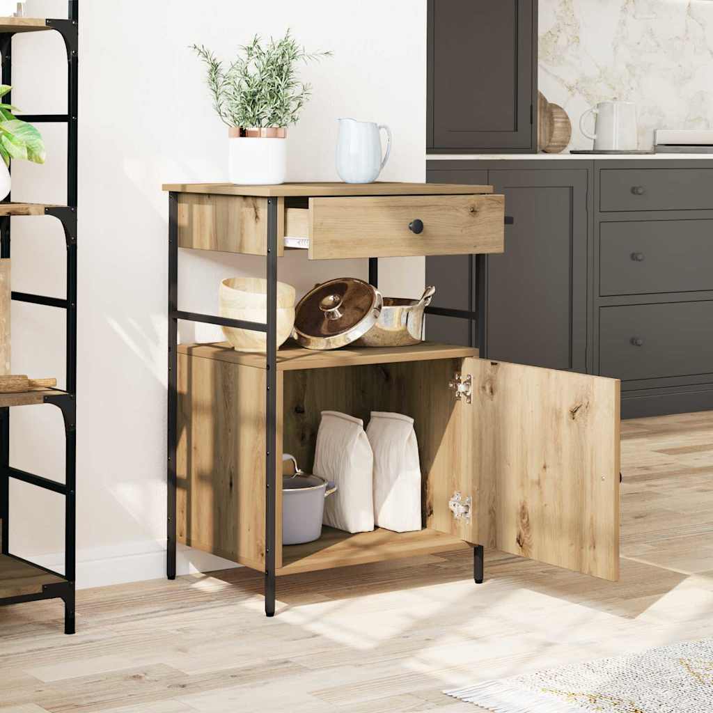Carrello da Cucina Rovere Artigianale e Nero 56 x 43 x 89.5 cm