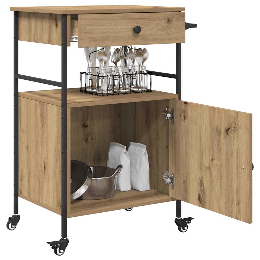 Carrello da Cucina Rovere Artigianale e Nero 56 x 43 x 89.5 cm