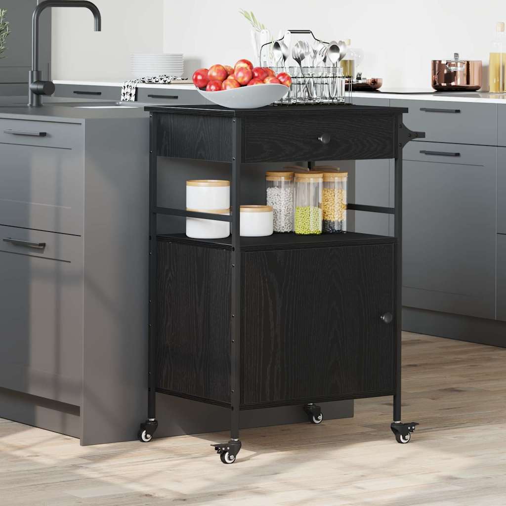 Carrello da Cucina Rovere Nero 56 x 43 x 89.5 cm
