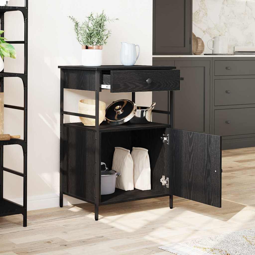 Carrello da Cucina Rovere Nero 56 x 43 x 89.5 cm