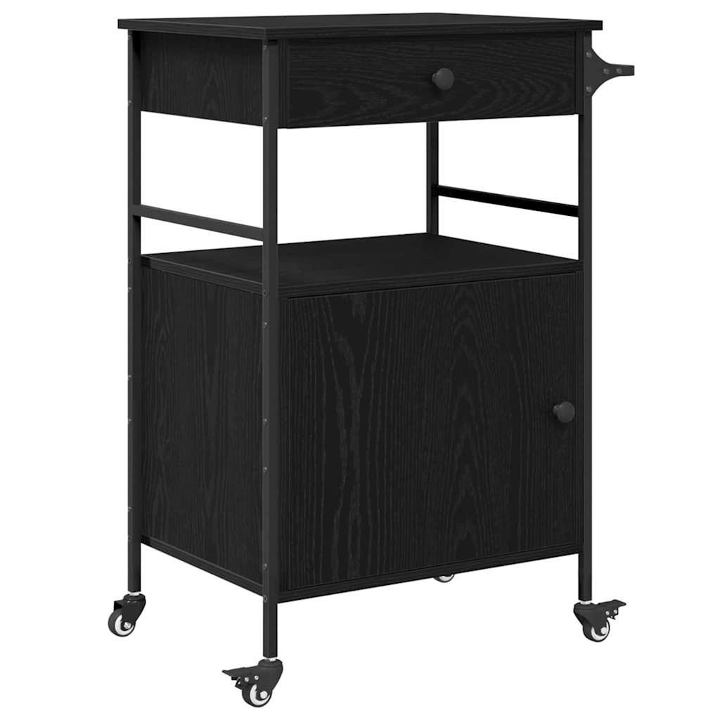 Carrello da Cucina Rovere Nero 56 x 43 x 89.5 cm