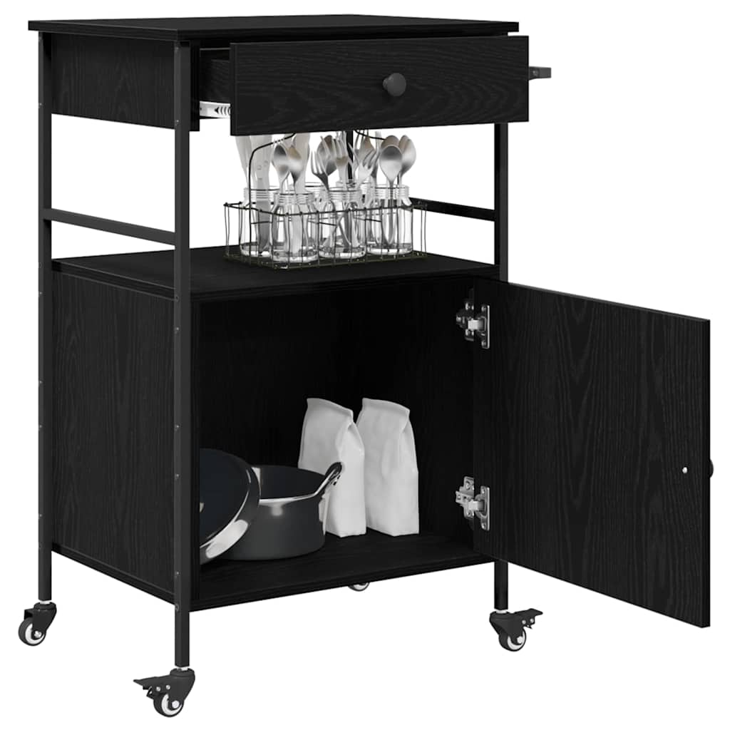Carrello da Cucina Rovere Nero 56 x 43 x 89.5 cm