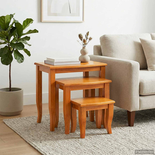 Tavolini Nesting 3 pcs Naturale Legno di Mogano Massello | homemem39