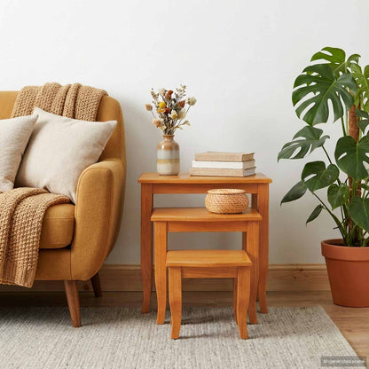 Tavolini Nesting 3 pcs Naturale Legno di Mogano Massello | homemem39