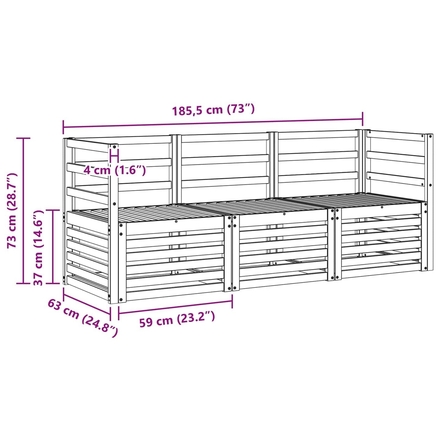 Set divani 3 pcs Naturale Legno di Acacia Massello | homemem39