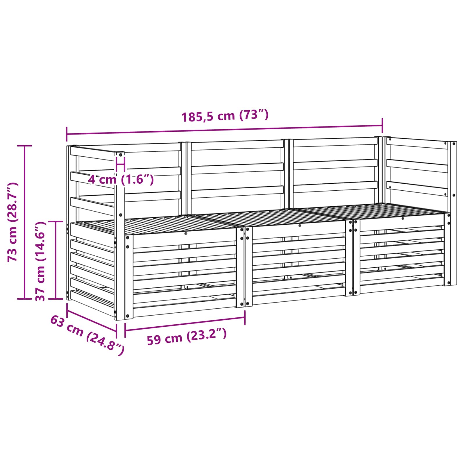 Set divani 3 pcs Naturale Legno di Acacia Massello | homemem39