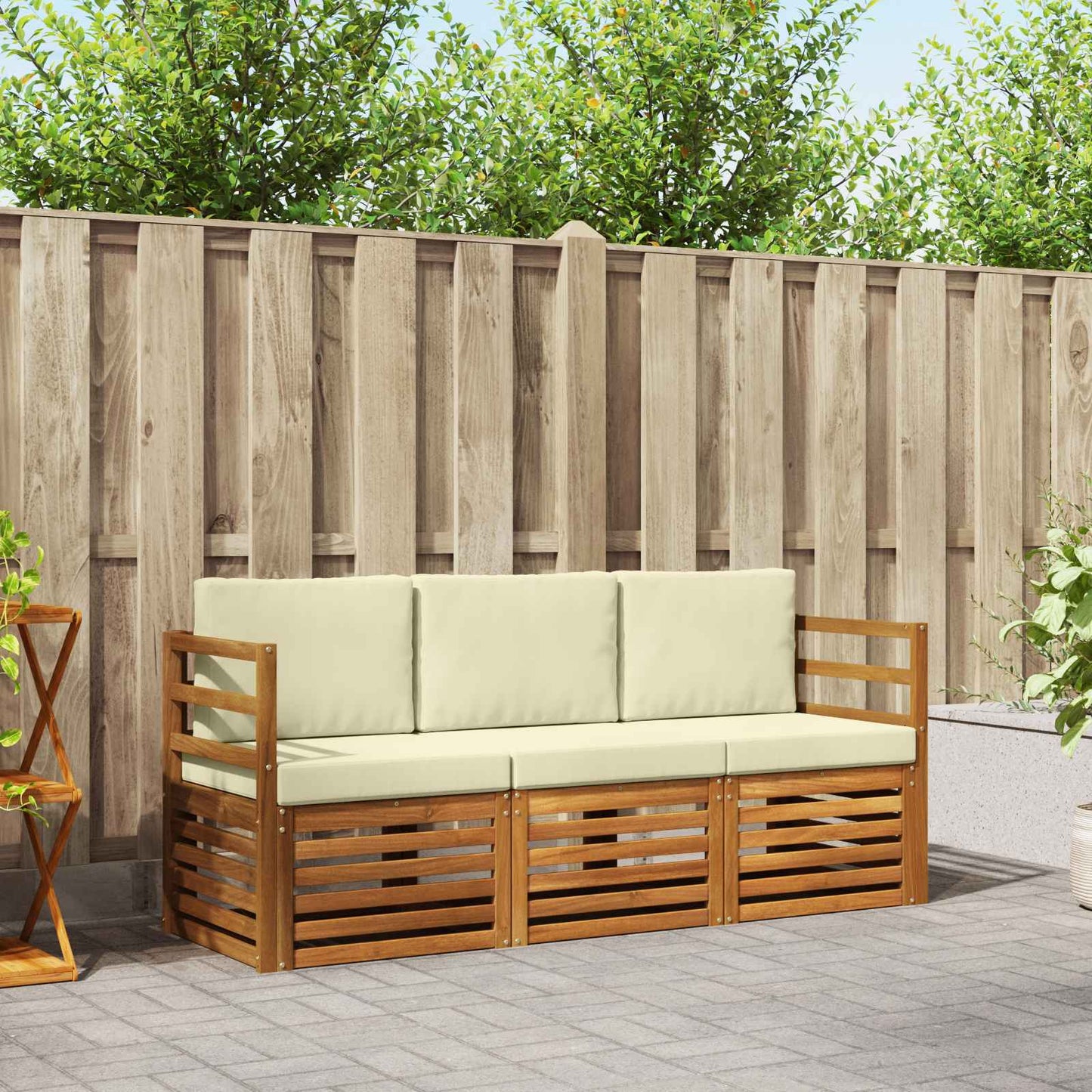 Set divani 3 pcs Naturale e Crema Legno di Acacia Massello | homemem39