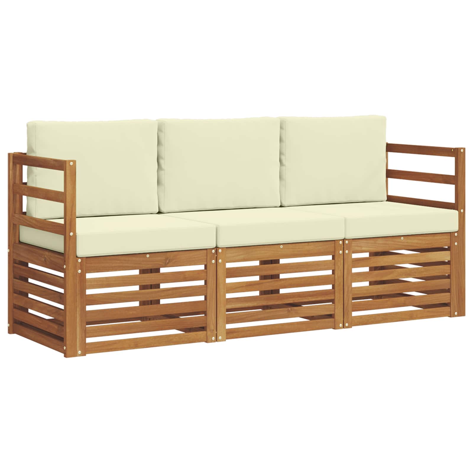 Set divani 3 pcs Naturale e Crema Legno di Acacia Massello | homemem39