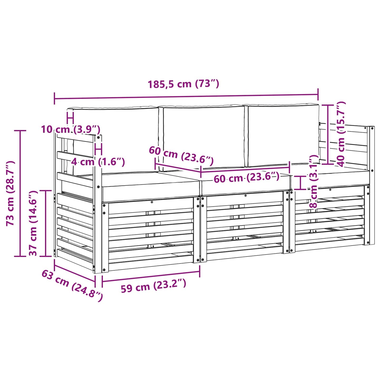 Set divani 3 pcs Naturale e Antracite Legno di Acacia Massello | homemem39