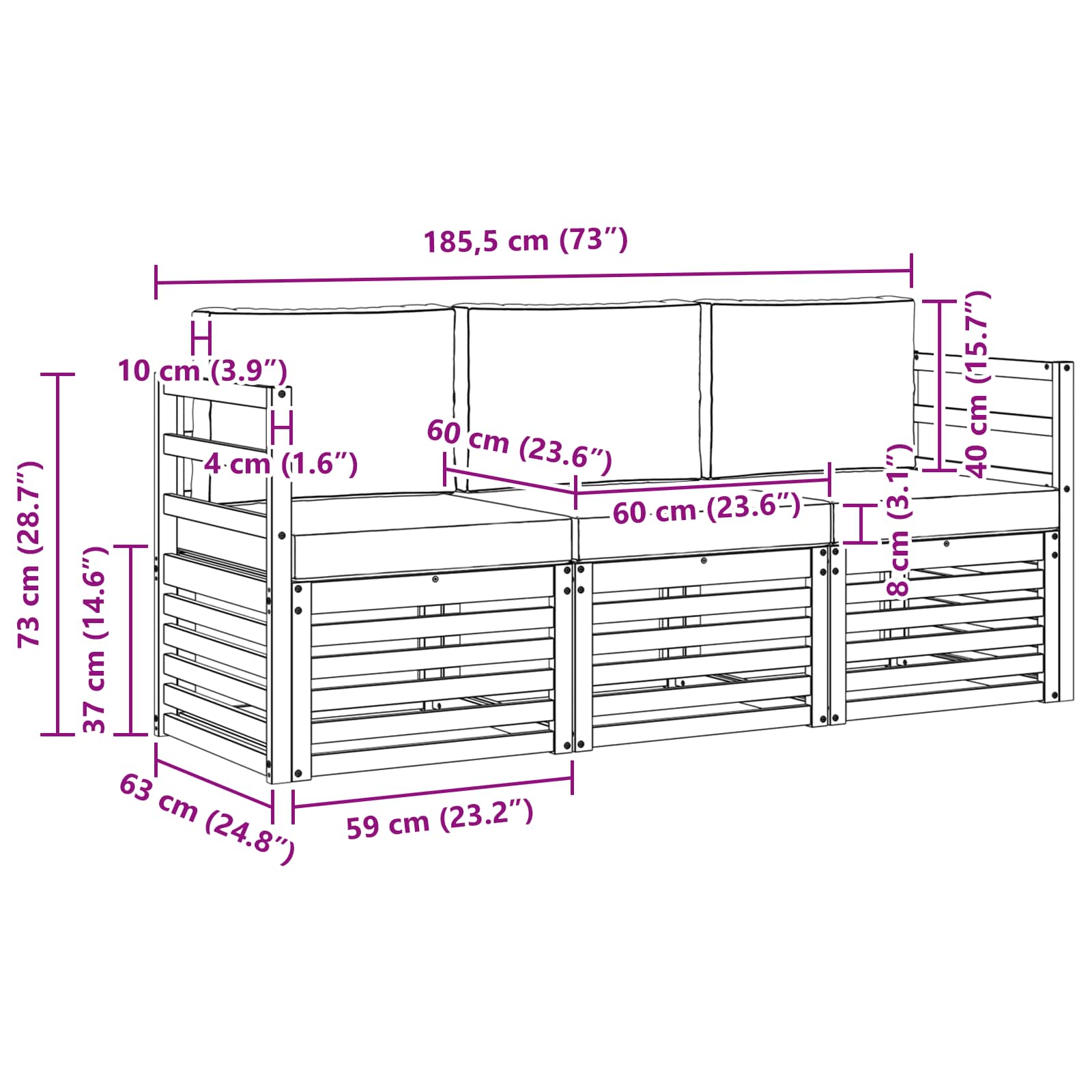Set divani 3 pcs Naturale e Antracite Legno di Acacia Massello | homemem39