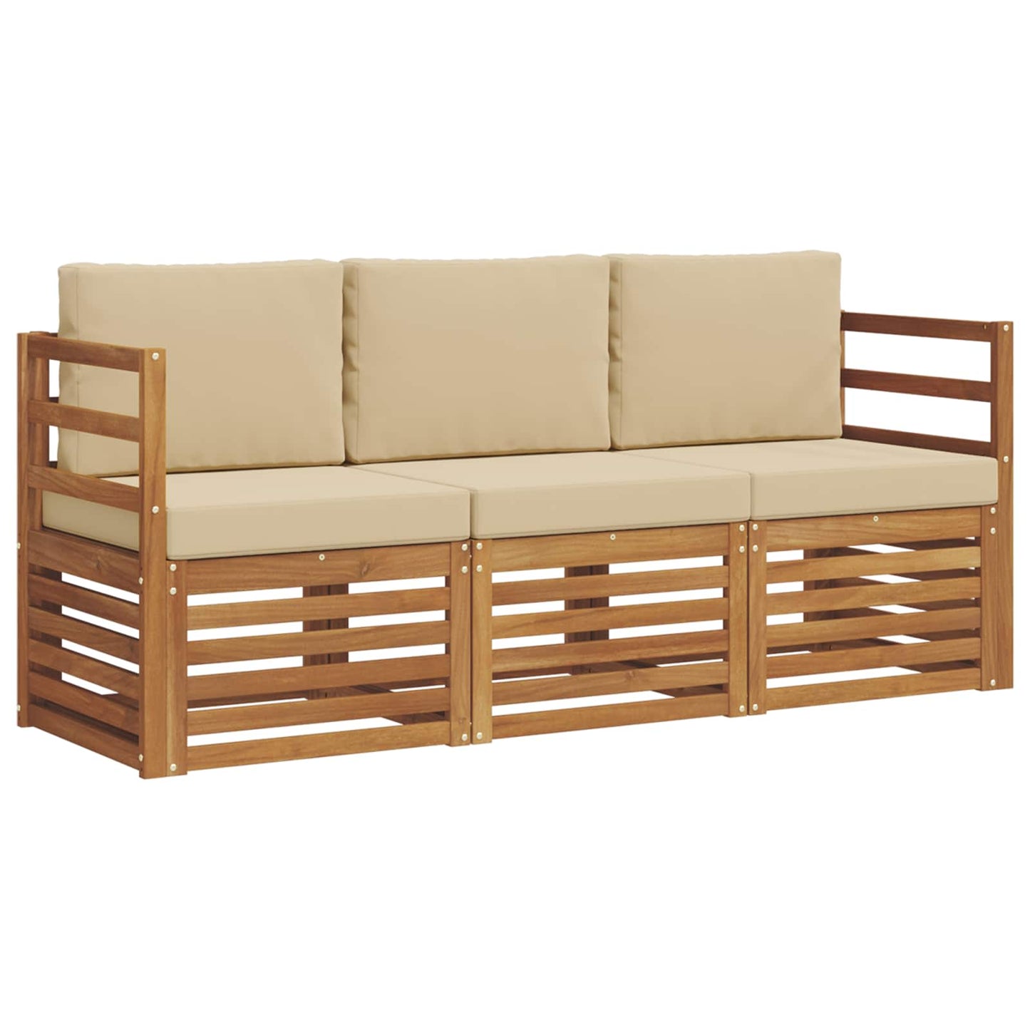 Set divani 3 pcs Naturale e Beige Legno di Acacia Massello