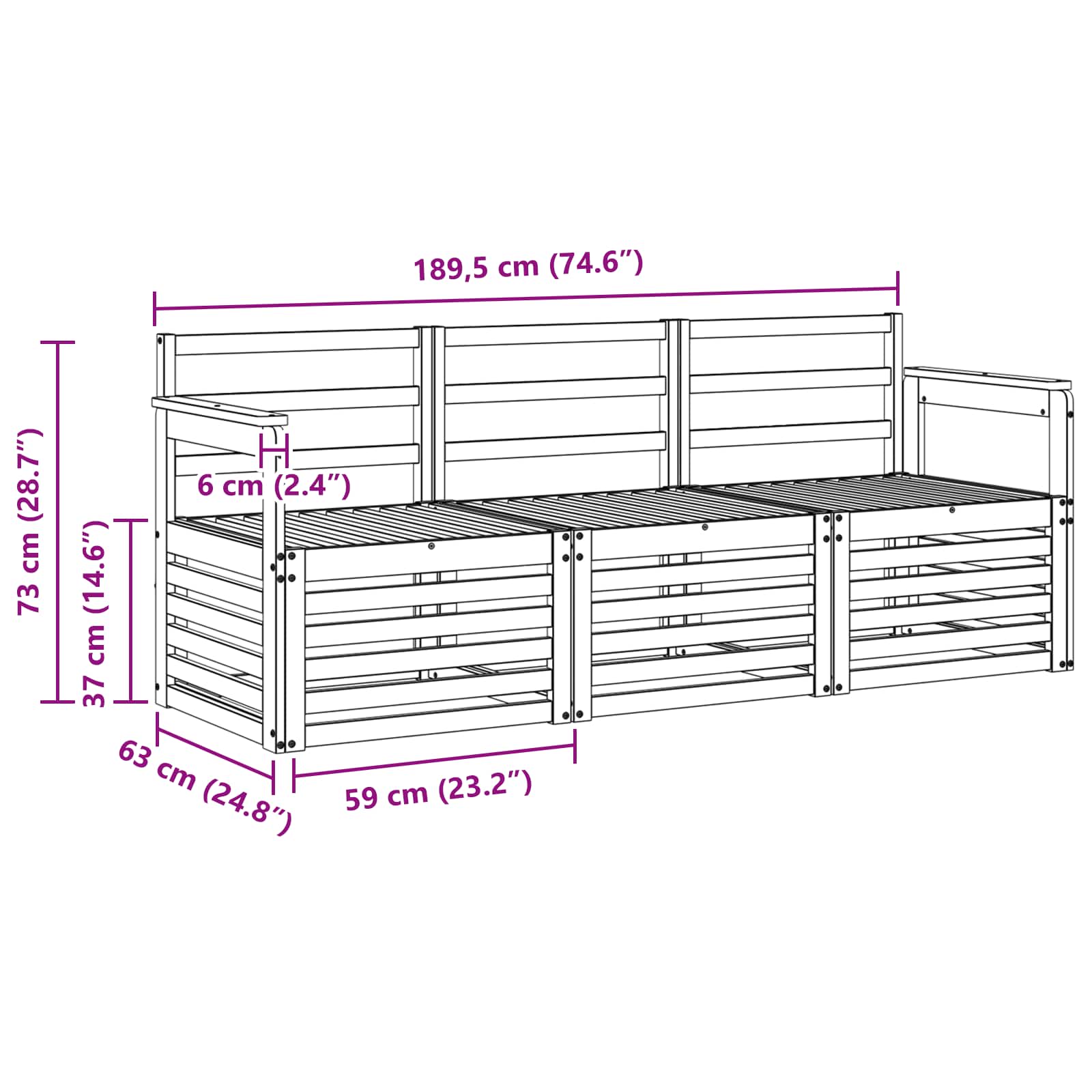 Set divani 3 pcs Naturale Legno di Acacia Massello | homemem39