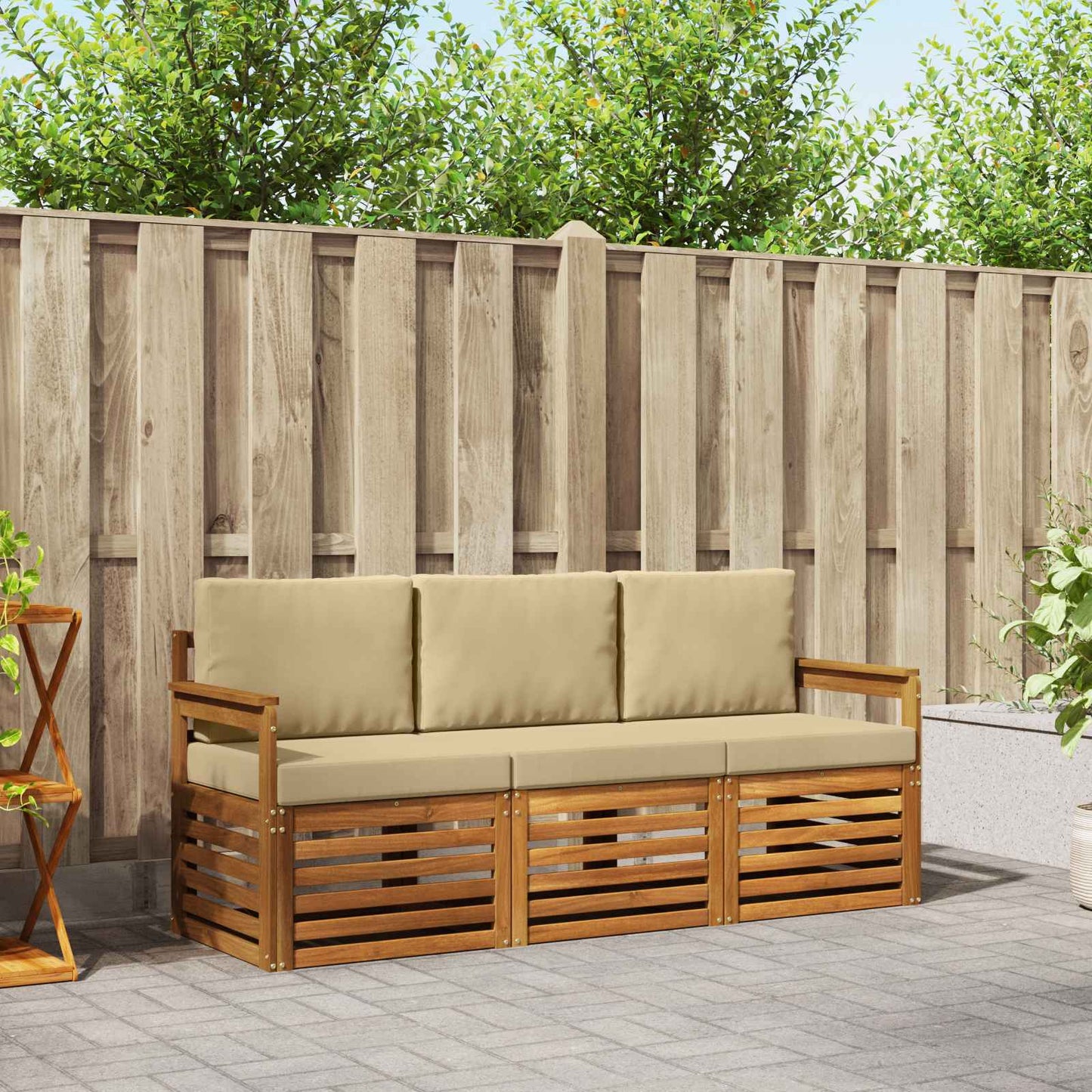 Set divani 3 pcs Naturale e Beige Legno di Acacia Massello | homemem39
